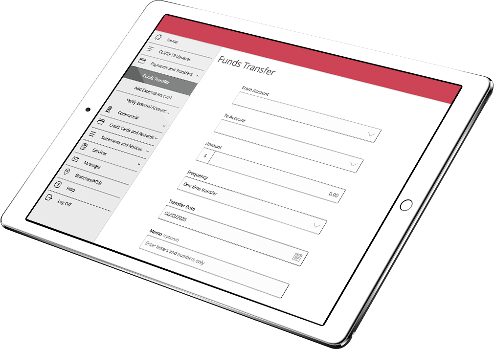 Tablet with Ariston Credit Union funds transfer on the screen